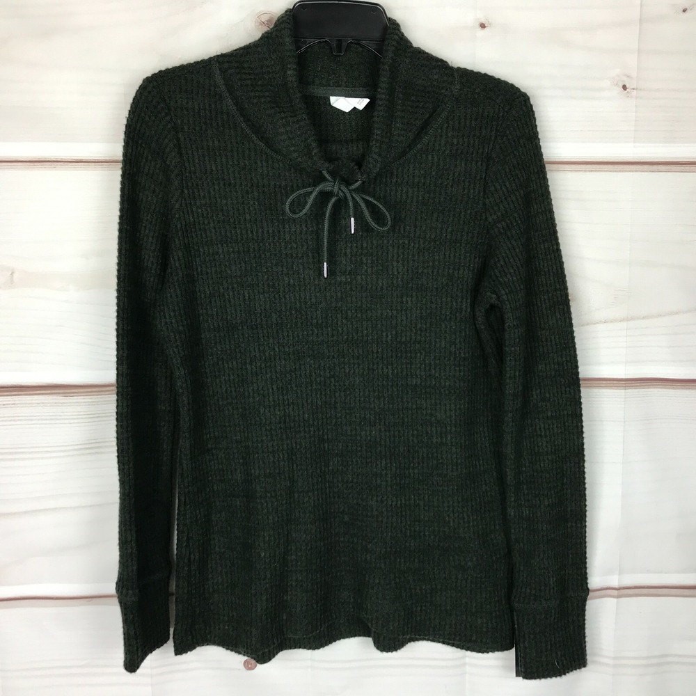 Ideology Top Womens Small Green Waffle Knit Cowl Neck Long Sleeve Pullover Solid